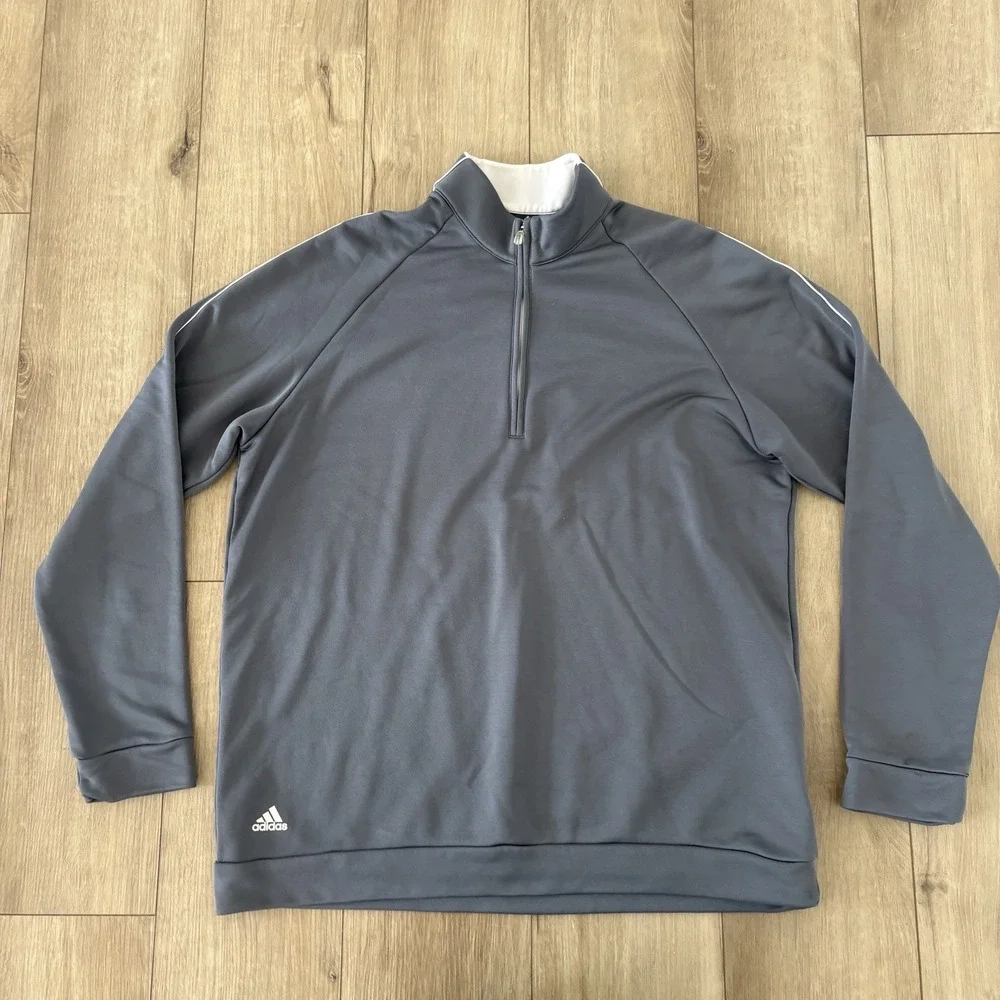 Adidas Golf Pullover Mens Large Gray Quarter Zip Mock Neck Climalite Sweater